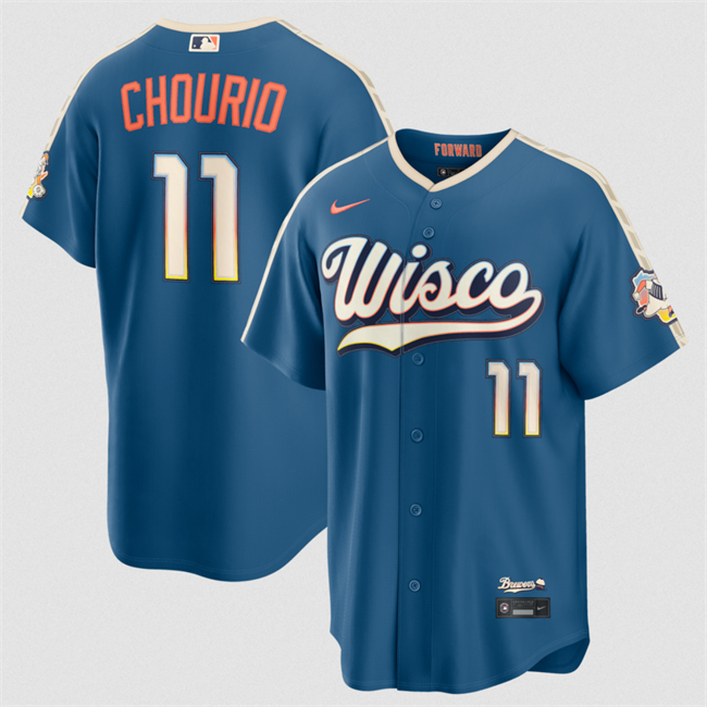 Men's Milwaukee Brewers #11 Jackson Chourio Mineral Blue 2026 City Connect Stadium Stitched Baseball Jersey